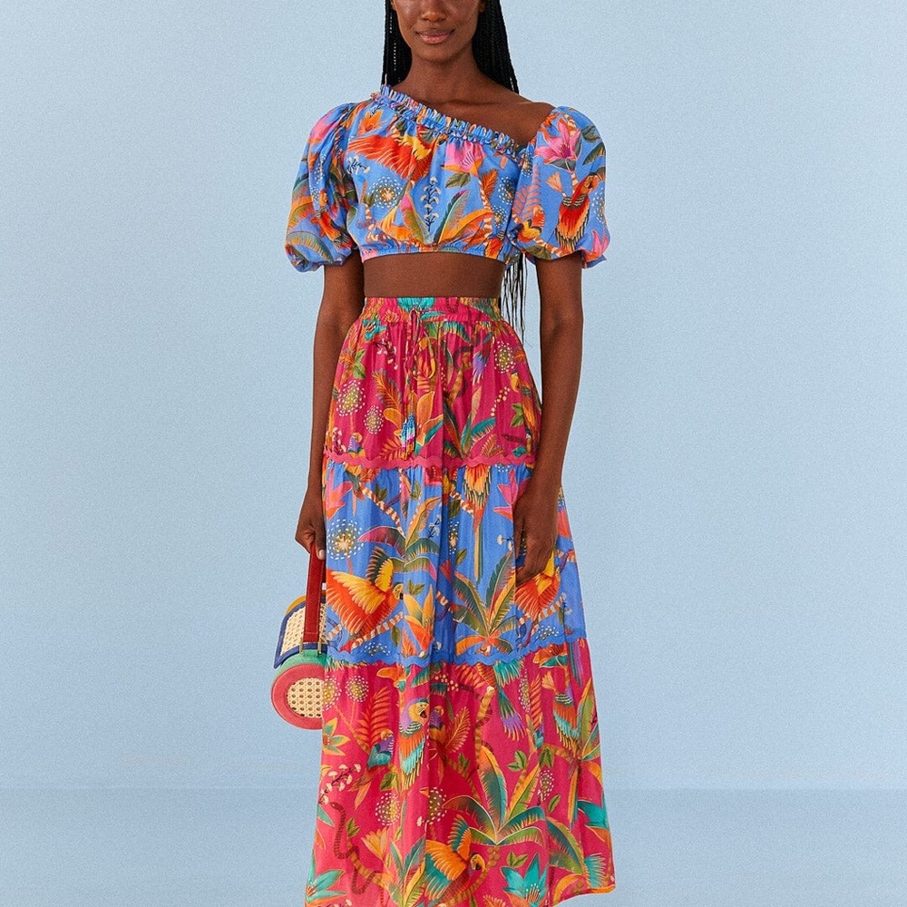 NWT Farm Rio Anthropologie Macaw Party Maxi Skirt S